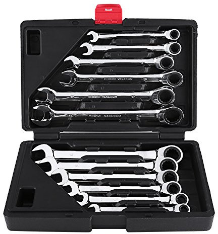 Greensen 12pc Juego de llaves combinadas, Juego de llaves de trinquete combinadas métricas Juego de llaves de Carraca 8-19 mm, Engranaje de Trinquete de 72 Dientes con Estuche de Almacenamiento