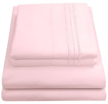Sweet Home Collection Juego de Ropa de Cama de Lujo con sábana encimera, sábana Bajera, 2 Fundas de Almohada, Microfibra Fina de Doble Cepillado, Rosa pálido, tamaño King
