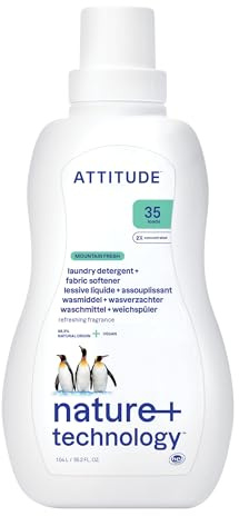ATTITUDE 2-in-1 Laundry Detergent & Fabric Softener, Plant- & Mineral-Based, HE Compatible, Vegan, Made in Canada, Mountain Essentials Scent, 35 Loads, 1.05 Liters