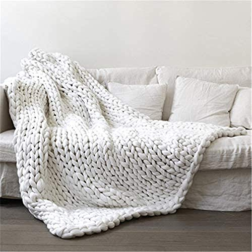 Nicole Knupfer Decke Gestrickte Werfen Handgefertigt Grobe Strickdecke Wolle Garn Sofa Decke DIY Zuhause Geschenk (Weiß,120×180cm)