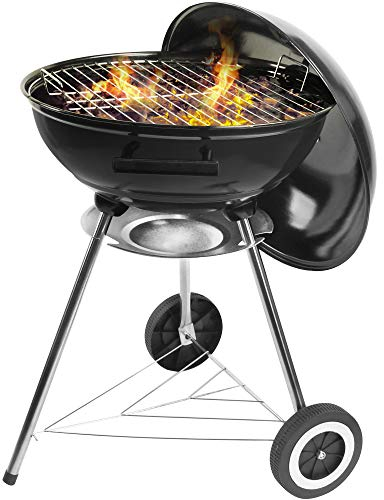 GRANDMA SHARK BBQ Barbecue Sferico 22 Pollici, 55 cm All'aperto Campeggio Viaggio Treppiedi Griglia per Barbecue con 2 Ruote, Nero