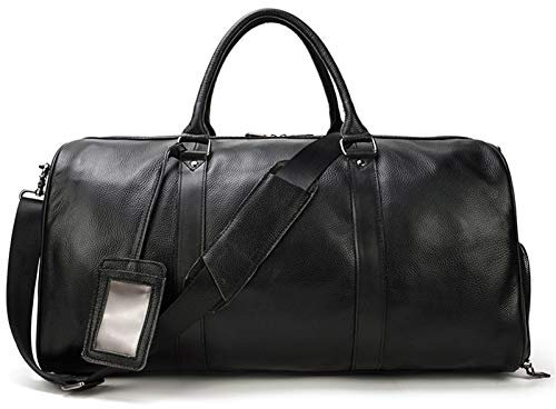 Weekender Handgepäck Reisetasche Sporttasche, Echtes Leder Große Reise Duffle Bag mit Schuhen Pouch + Schultergurt, Wochenende Nachteinkaufstasche Litschi-Muster-Gepäckhandtasche Herren Damen Duffle B