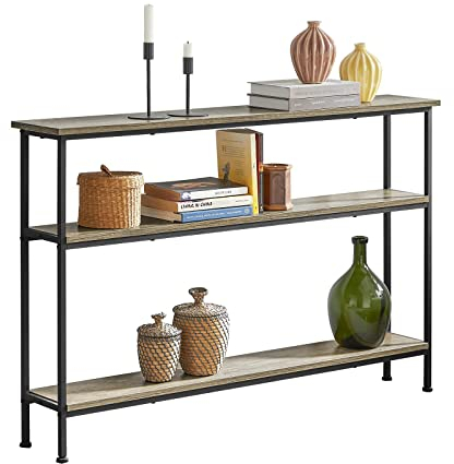 SoBuy Vintage Konsolentisch Schmal mit 3 Ablagen Metall Flurtisch Dekotisch Sideboard schmaler Beistelltisch Sofatisch Flur Möbel Natur+Schwarz BHT ca: 120x77x20cm FSB49-PZ
