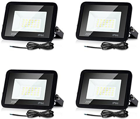 Lospitch 4er 20W LED Strahler Außen, Scheinwerfer Superhell LED Flutlichtstrahler 1700LM, 6000K Kaltweiß LED Fluter, IP66 Wasserdicht Flutlicht Außenstrahler für Garten, Garage, Sportplatz, Hof