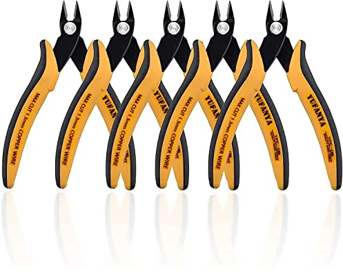 YUFANYA 5PCS Flush Cutters,Wire Cutters for Side Cut,Nut Cut with Softy Anti-Slip Handle and Internal Spring Wire Clippers,Heat Treated Carbon Steel Made Snippers(Yellow& Black), 5Pack
