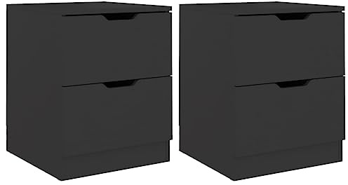 vidaXL 2x Bedside Cabinets Home Bedroom Furniture Accessories Modern Nightstand Side Storage Cabinet Table Drawer Durable Black Chipboard