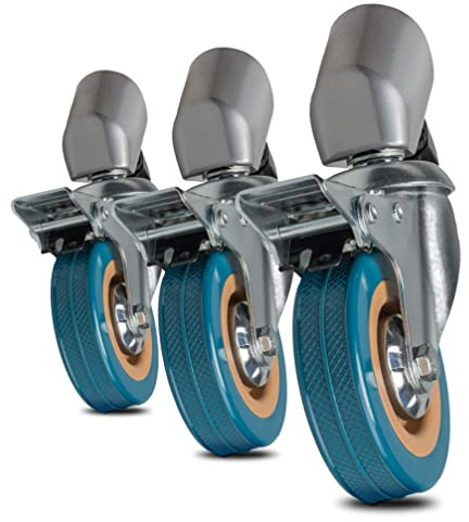 Walimex pro Stativrollen Pro 3er-Set - Stativrollen Lenkrollen Set - Vollmetall, Ø 75 mm - Gummi Lauffläche und Bremse - für Stativbeine Ø 22-25mm - für Licht Lampen und Videostativ, Schwarz
