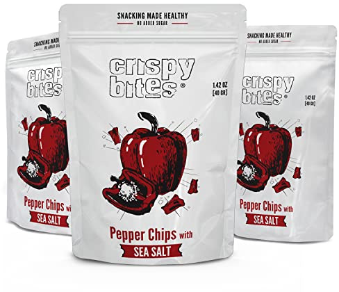 Baked Bell Pepper Chips, No Oil Added, Vegetable Crisps, No Sugar Added, Gluten Free, Healthy Snack, Vegan, Salad Topper, Sea Salt, Dried California Peppers, 1.42oz Resealable Bags, Pack of 5