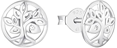 Amor Ohrstecker 925 Sterling Silber Damen Ohrschmuck, mit Zirkonia synth., 0,7 cm, Silber, Lebensbaum, Kommt in Schmuck Geschenk Box, 2024145