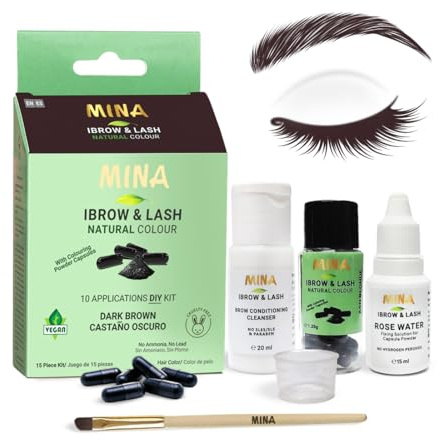 Minaibrow & Lash Tint kit Dark Brown | Water and Smudge Proof | No Ammonia, No Lead | Natural Eye Brow Color | Certified Natural Spot coloring and Brow Tinting Kit Powder in Capsule