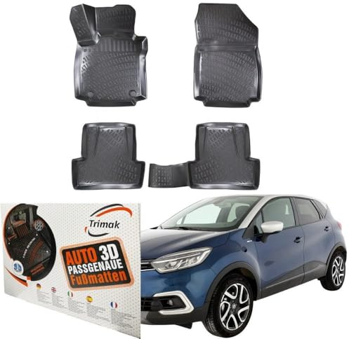 Trimak 3D Fussmatten für Renault Captur 1.Gen 2013-2020 | Gummimatten aus TPE Gummi, Passgenau, Wasserdicht, Hoher Rand, Rutschfest, Leicht zu Reinigen