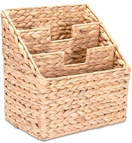 Decorasian Zeitungsständer geflochten aus Wasserhyazinthe – Zeitungskorb mit 3 Fächern – Zeitungshalter mit Unterteilung für Bücher, Zeitschriften und Zeitungen