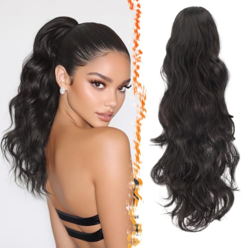 BARSDAR Wellige Locken Pferdeschwanz Haarverlängerung, 50 cm lange lockige Krallen Clip in Pferdeschwanz Nnatürlicher Synthetischer Haarteil Ponytail Extension für Frauen und Mädchen