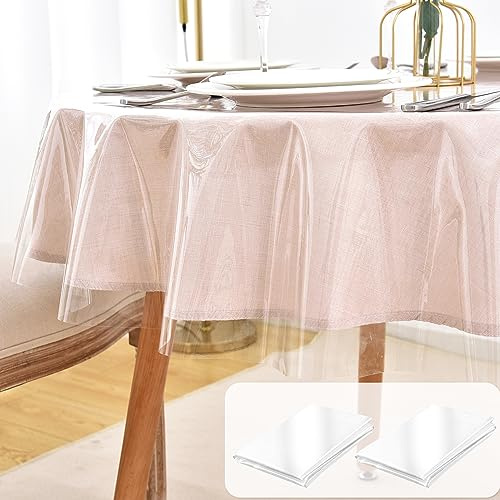 Nasitos Lot de 2 petites nappes rondes en plastique imperméable, résistantes à l'huile et aux déversements, pour petite table basse, extérieur et intérieur, 152,4 cm