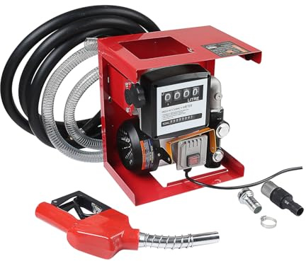 KATSU Diesel Transfer Pump Kit 220V 550W Self Priming Fuel Kerosene Oil Fluid Extractor with Dispenser Gun, Flow Meter and Hose, for Tractor Caravan Truck Construction Machinery