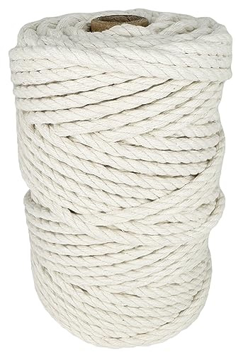 Baumwollkordel für Makramee und Basteln. Natürlich, 6 mm x 45 m. | Gedrehtes Seil aus Spanien, weich und biologisch abbaubar; für Fleischerei, Handarbeiten, Verpackung, Garten und Deko.