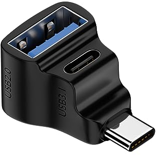 QIANRENON Adaptateur 1 en 2 à angle de 90° USB C 3.1 vers USB C 3.1 et USB 2.0 double connecteur femelle écran de charge/projection, pour téléphone, ordinateur