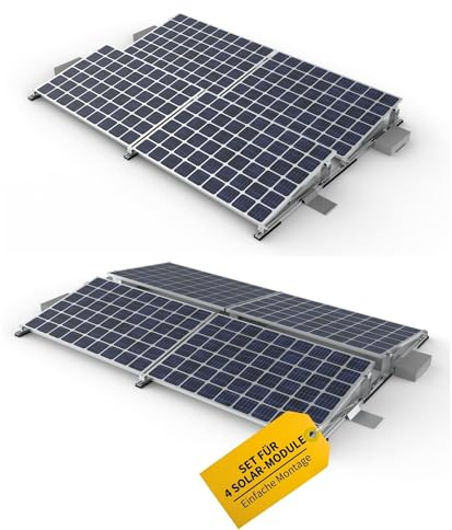 Avoltik Solarpanel Halterung für 4 PV-Module I Solarmodul Halterung Balkonkraftwerk I Set zur Solarpanel Befestigung in flexibler Ausrichtung I Solarmodulbefestigungsset für Balkon, Dach, Boden