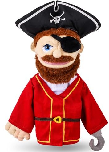 Role Play Hand Puppets Hand Plush Chef Doctor Fireman Pirate Detective Athlete Nurse Worker Hand Puppet Toys Puppets for Kids Storytelling Imaginative Pretend Play Teaching Preschool(Pirate)