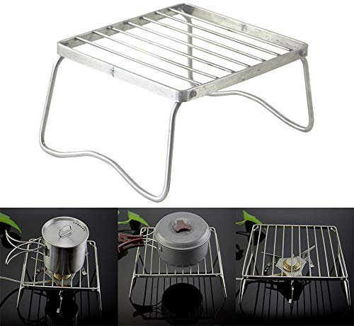Camp Grill with Foldable Legs, Stainless Steel Folding Campfires Grill, Heavy Duty Portable Camping Grill for Backpacking, Hiking, Picnics, Fishing (17 * 15.5 * 9.5cm)