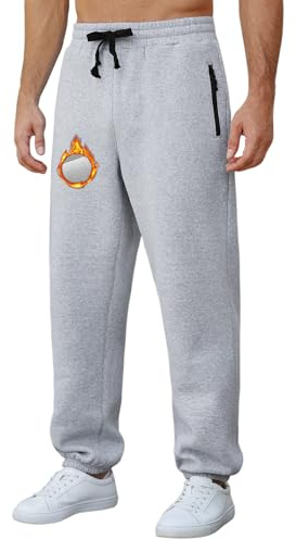 Voqeen Pantalon Chandal Hombre Jogger Deportivos Invierno con Bolsillos de Cremallera Termico Pantalones Forro Polar Cintura Elástica y Cordón Ajustable