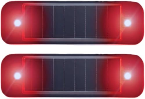 EONANT Pack de 2 luces solares de advertencia, impermeables, mini LED intermitentes, luces de seguridad solares intermitentes (rojo)
