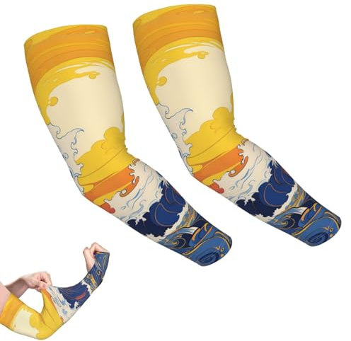 GlbnSHeric Armstulpen, UV-Sonnenschutz, Tattoo-Abdeckung, Akustikgitarre, Armstulpen für Männer und Frauen, Lebendiges Meereslandschaftsmuster, One size