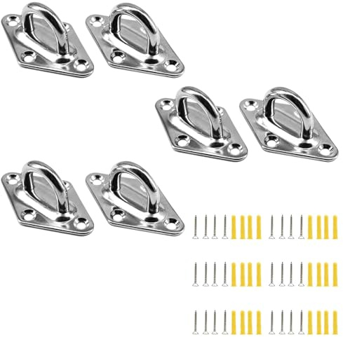 UTwaySteelPro 6 ganci rombici da soffitto M6 in acciaio inox resistenti, ganci a U con piastra a occhiello con viti per appendere amache per yoga altalena