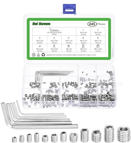 sourcing map Socket Set Grub Screws, 240Pcs M3/M4/M5/M6/M8 Metric - 304 Stainless Steel Hex Socket Cup Point Allen Screws with Hex Wrenches for Repairing Door Handles, Faucet (Silver)