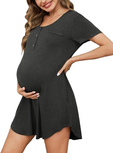 Uniexcosm Chemise De Nuit Allaitement Pyjama De Maternité pour Hôpital Robe De Nuit Femme Enceinte Gris Foncé XL
