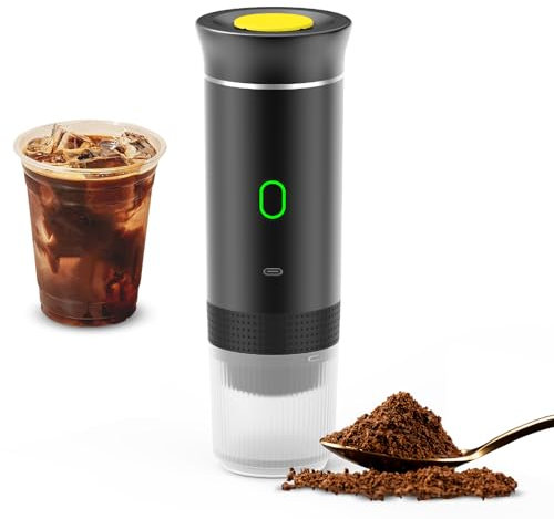 Irishom Portable Coffee Machine with 150ml Cup, 3 in 1 Cordless Electric Coffee Maker Work With Capsule and Ground Coffee Mini Cold Brew and Heating Coffee Maker for Car Home Travel