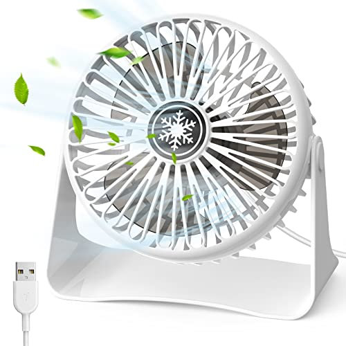 JATEKA Mini ventilatore da tavolo USB a 3 velocità, potente ventilatore con cavo USB da 1,2 m, ventilatore silenzioso da scrivania regolabile a 360°, griglia rimovibile per ufficio e camera da letto