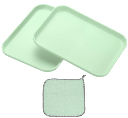 PATIKIL 20x15cm Vassoio Plastica, 2Pz Piatti Rettangolari Piccoli Vassoi da Portata Decorativo Vassoio con Panno Riutilizzabili Alimenti Grano per Dessert Frutta Torte,Verde