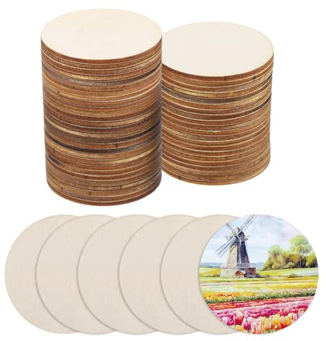 QUARKZMAN Holz zum Basteln, 100 Stück 5cm Holzscheiben | Rund Deko zum Bemalen, für Hochzeit，DIY Basteln, Brandmalerei，Geschenk，Weihnachtsschmuck
