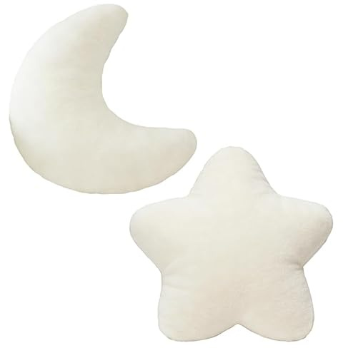 ROBGZMQW Plush Moon Pillow and Star Pillows, Soft Plush Cute Pillows for Home Decor, Cute Cushions for Sofa Bed and Car, for Kids and Adults, White, 30cm
