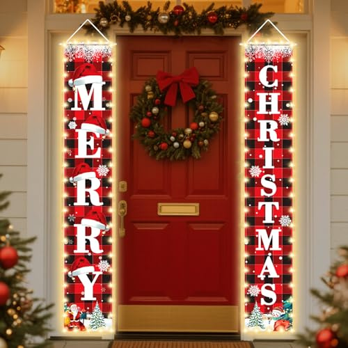 Weihnachtsbanner, Weihnachtsdekorationen, 180x30cm Weihnachten Deko Banner mit 43 LEDs, Hängende Weihnachtsbanner Tür Weihnachtsschilder Merry Christmas Deko für Draußen Haustür Veranda Garten