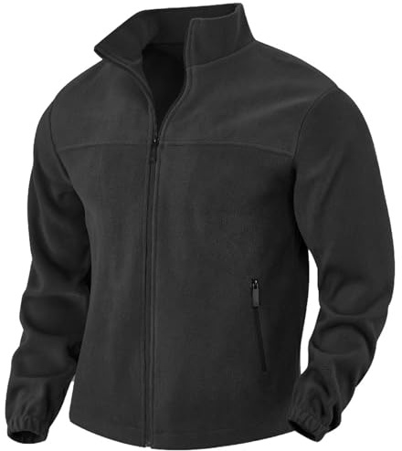 PADOLA Veste Polaire Homme Col montant Manteau Uni Blouson avec Poches Zippées Hiver Pull d'extérieur Chaude Zippé Pull Veste de Travail mi Saison Polaires de Randonnée Coupe Vent (0 Noir, L)