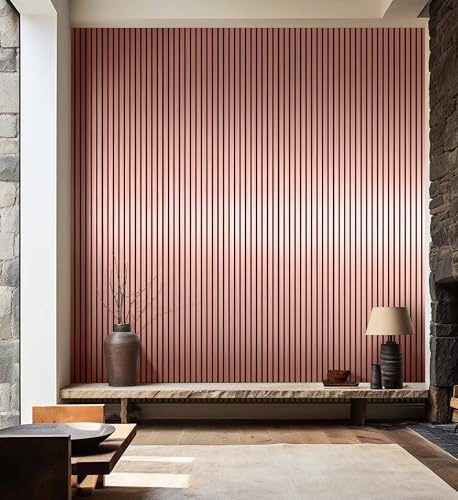 Aston Bs Acoustic Wood Slat Wall Panels 240 x 60cm – Premium Sound Absorbing & Fire Retardant 3D Slat Wall Panels for Studio, Living Room, Home Cinema, Wall Decoration (Rose Gold)