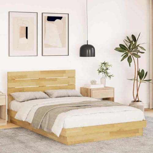 Mandloder Massivholzbett Eiche 120x200 cm, Robustes Bettgestell mit Kopfteil, langlebig, für erholsamen Schlaf, natürliche Holzmaserung, platzsparend