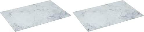 5five - Planche à Découper en Verre Effet Marbre - Blanche - 30 x 20 cm - Multi-Usage, Anti-Rayures - Pour Cuisine, Protège Plan de Travail (Lot de 2)
