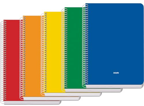 Dohe - Cuadernos A5 (5 uds.) - Tamaño 15x21 cm, 5 Colores: Azul, Rojo, Naranja, Amarillo y Verde, 80 Hojas Cuadriculadas (4x4 mm), Cierre de Espiral, Tapa Blanda de Cartulina, Material de Oficina