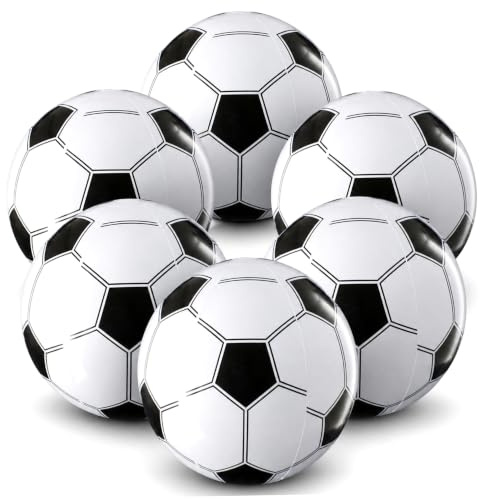 Vervevum Balones de fútbol inflables de 6 Piezas, Pelotas de Playa de fútbol Gigantes de PVC para decoración y Juego de Fiestas, Blanco y Negro, 15, 75 Pulgadas, Decoraciones para Fiestas