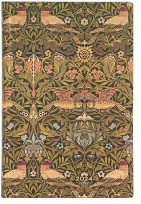Paperblanks Flexi 12-Monatskalender 2024 Morris Vögel, Vertikal - Mini (140 x 95), Französisch
