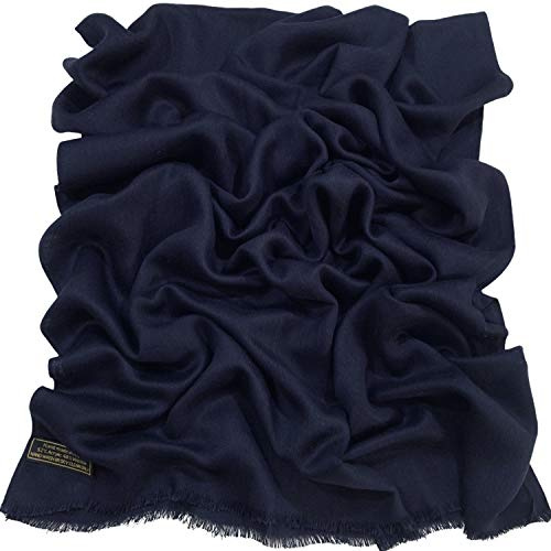 CJ Apparel Bleu Marine Echarpe de Pashmina en Châle Népalaise Solide Couleur Unie Conception Wrap Étole
