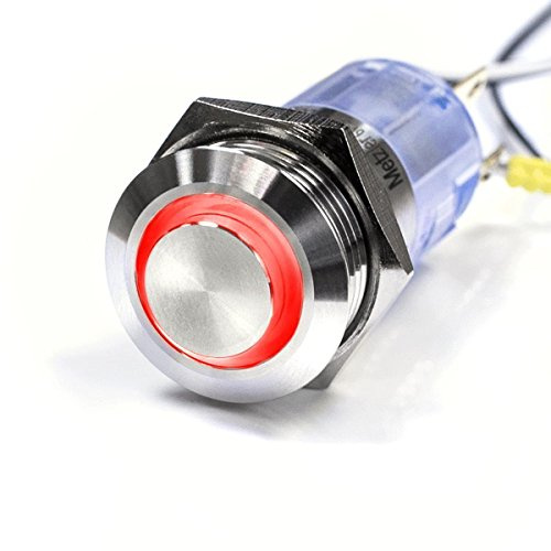 Metzler® LED-Drucktaster mit Ringbeleuchtung und ertastbarer Fläche Rot IP67 Edelstahl 16 mm vandalismusgeschützt für Außenbereich Auto Boot AC DC langlebig 10 Jahre Ersatzteilverfügbarkeit