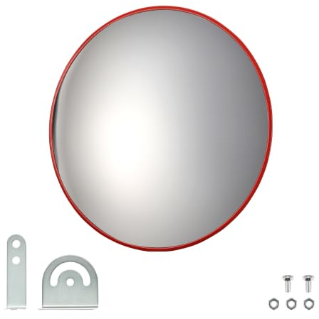 Wiltec Verkehrsspiegel 30 cm konvex, runder Sicherheitsspiegel mit 130-160° Sichtfeld, Konvexspiegel aus Polycarbonat, Überwachungsspiegel für Ausfahrten inkl. Montagematerial