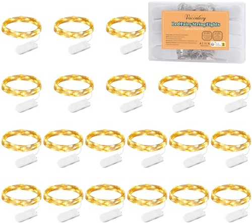 20 Stück LED Lichterkette mit Batterie 10 LEDs Mini Lichterkette Draht 3.3FT Klein Lichterketten mit Batterie 1M Lichterketten Warmweiß für Innen Außen Deko
