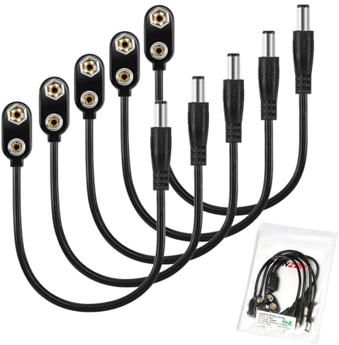 Chanzon UL Wire 5 Pack 9v Batería Suministro de Energía Jack Conector DC Titular Clip Convertidor con 2.1mm x 5.5mm Hombre I-Type para Plug Arduino
