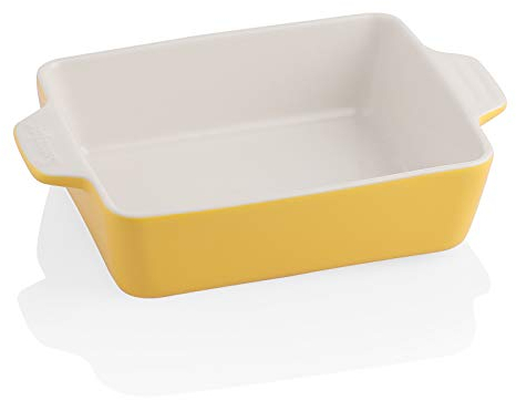 Sweejar Ceramic Baking Dish, Rectangular Small Baking Pan with Double Handles, 20 Oz for Cooking, Brownie, Kitchen, 6.5 x 4.9 x 1.8 Inches(Yellow)