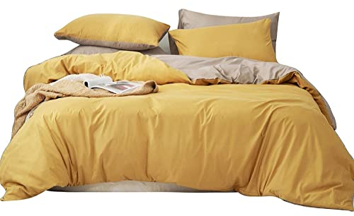 GETIYA Gelb Einfarbige Bettwäsche 155x220 2teilig Weiche Mikrofaser Uni Bettwäsche Damen Mädchen Bettbezug mit Reißverschluss und Kissenbezüge 80x80 Gelb Khaki Wendebettwäsche Uni Deckenbezug